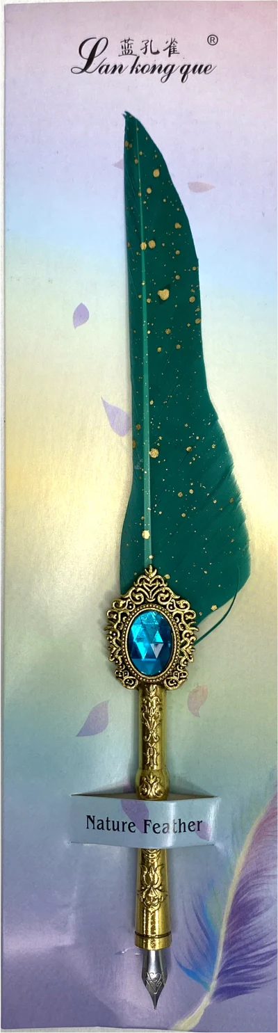 Feather Calligraphy Pen with Large Stone - Multicolour