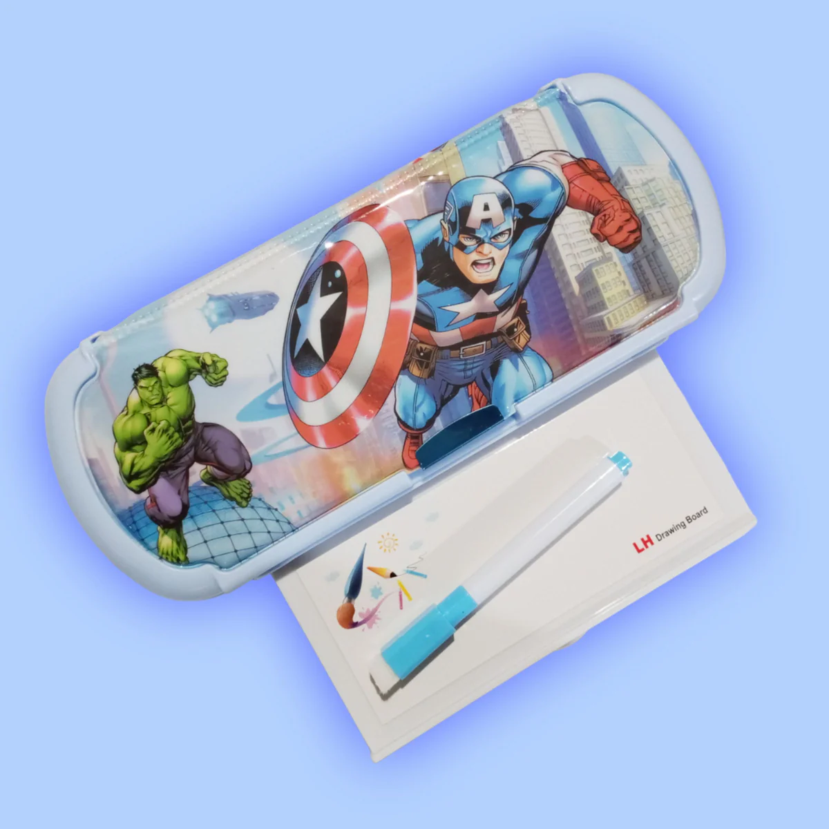 CaptainAmericaCharacterPencilBoxWithMiniDrawingBoardBlue